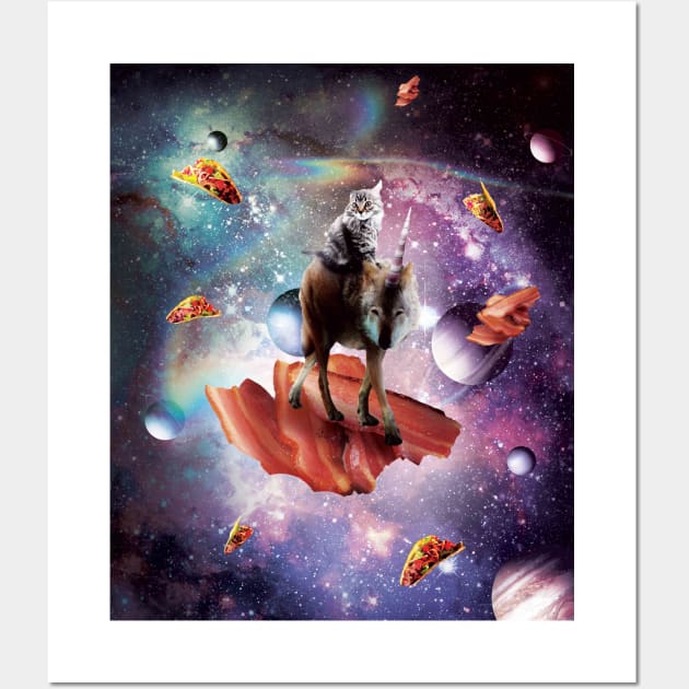 Space Cat Riding Wolf Unicorn - Bacon & Taco Wall Art by Random Galaxy